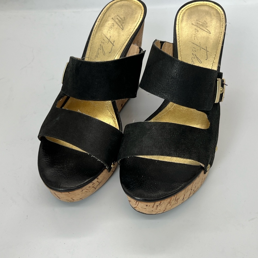Wedge Marc Fisher Cork Sandals - Black